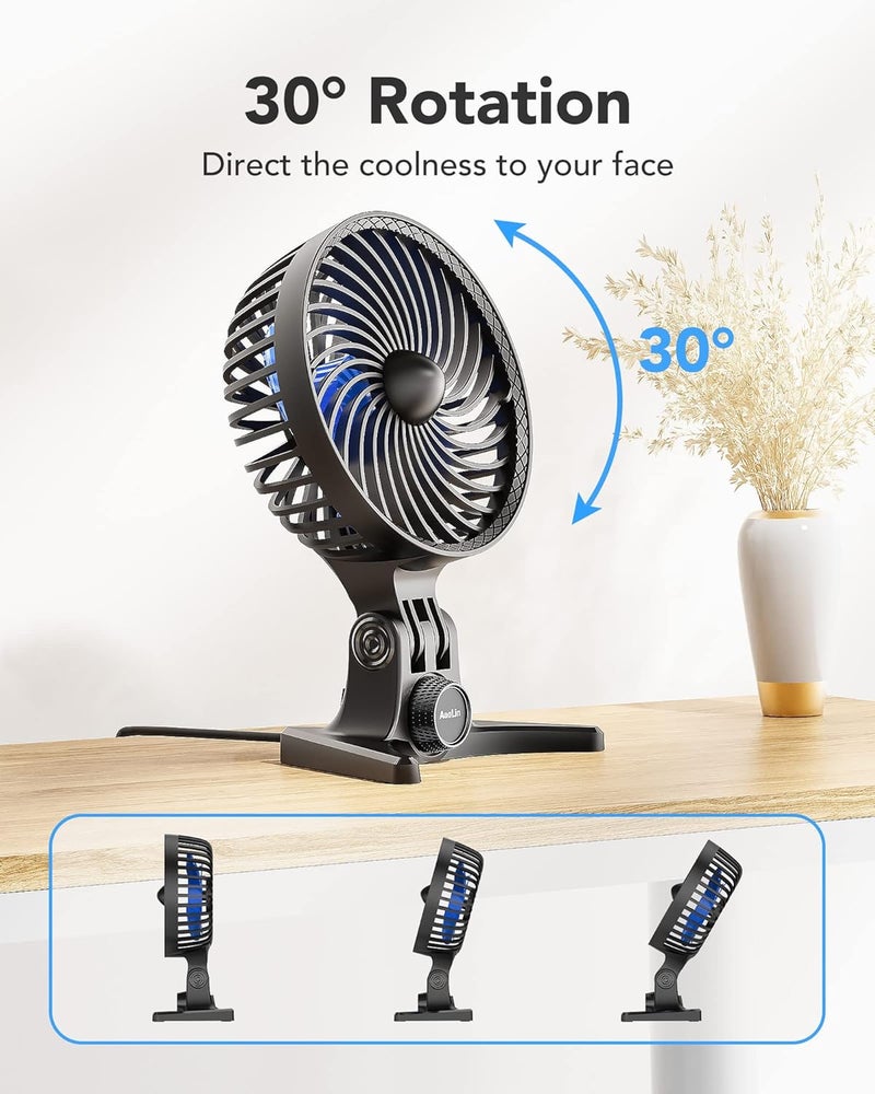 AaoLin USB Desk Fan, Small Fans with CVT Variable Speeds, Strong Cooling Airflow, Quiet Portable, Desktop Mini Personal Table Fan for Room, Home, Office, Bedroom, Blue Black - Image 4